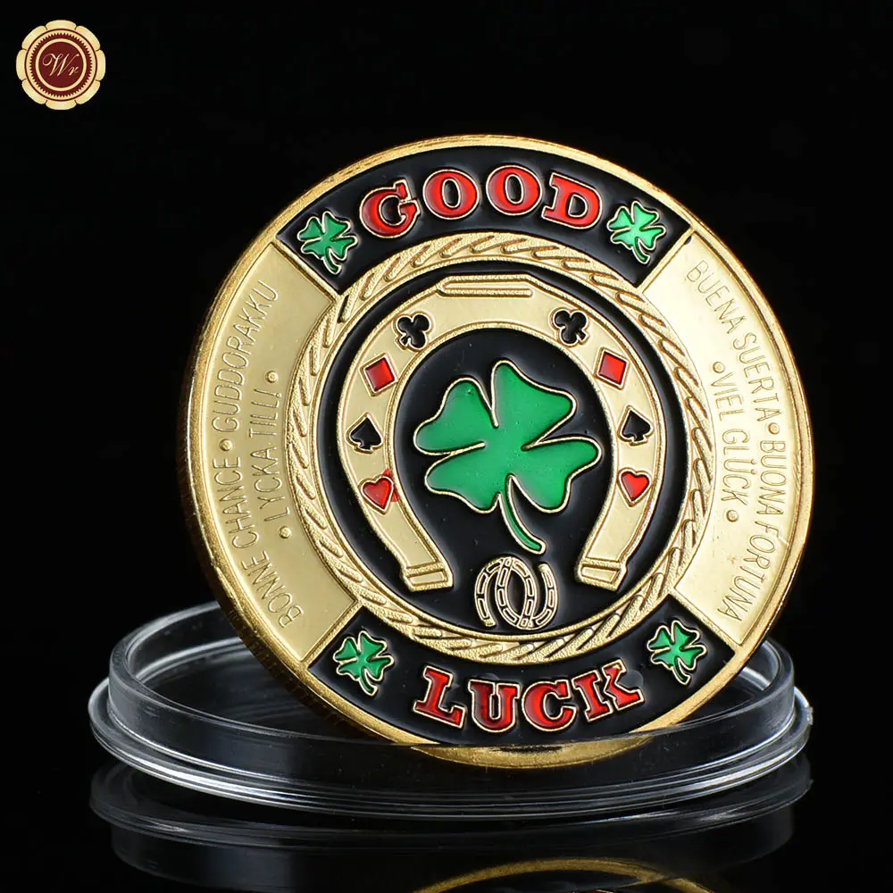 Four-Leaf Clover Lucky Chip Coin Collectible, Dual-Sided Gold Plated Commemorative Medal, Home Decor Gift, Birthday & Father's Day Present