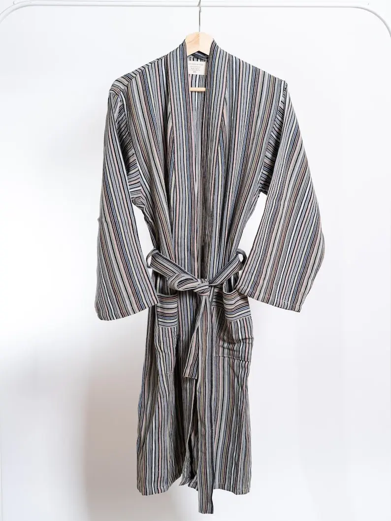 Colorful Striped Loungewear, Lightweight Bathrobe, Boho Linen Cotton Robe, Stripe Bridesmaid Robe, Cozy Duster Coat, Housewarming Gift