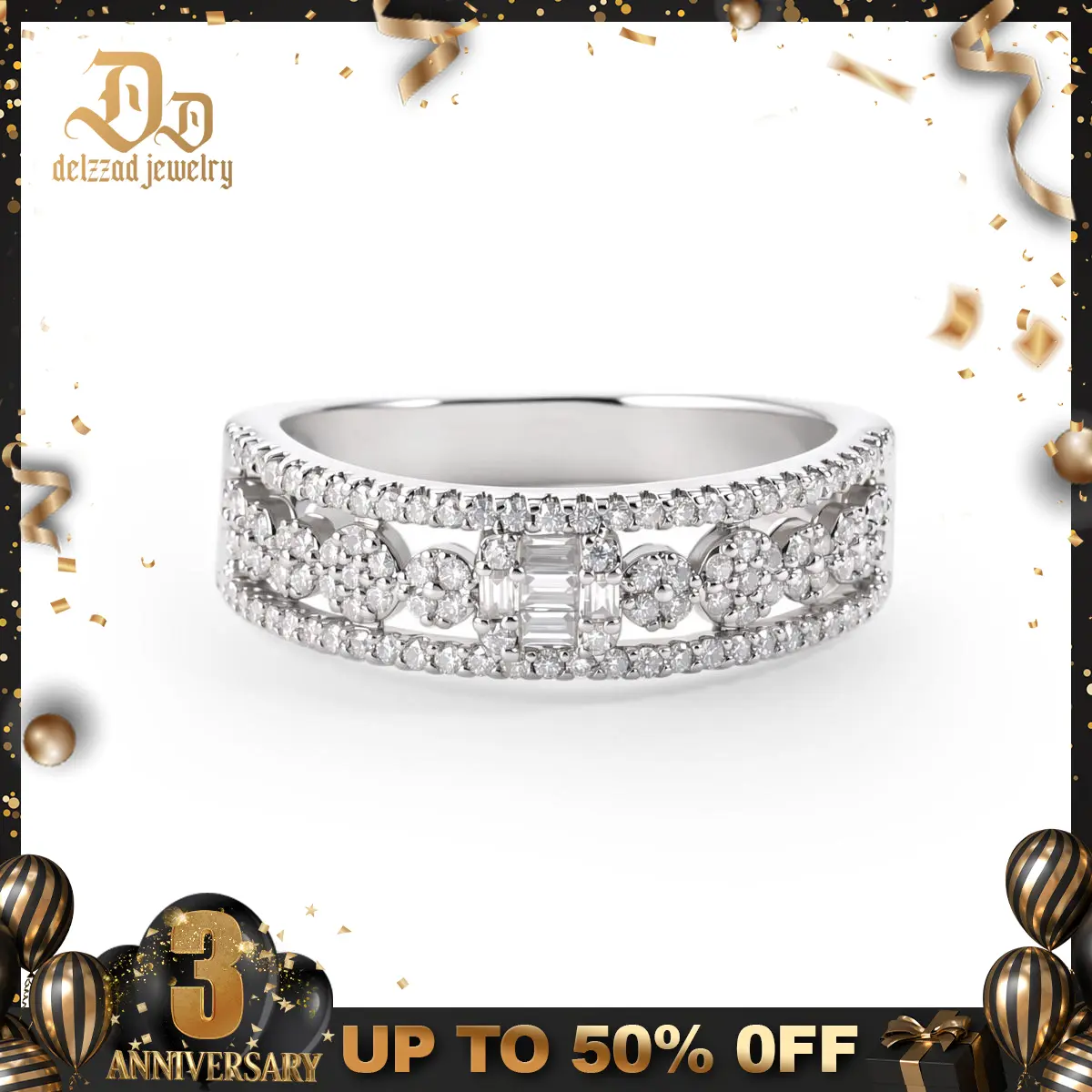 Delzzad 14K Gold-Plated 0.4ct Stellar Lattice Antique Lace Charm Ring Wedding Band VVS Synthetic Moissanite Ring Jewelry Perfect Birthday Engagement Wedding Anniversary Christmas Valentine's Day Mother's Day Gift