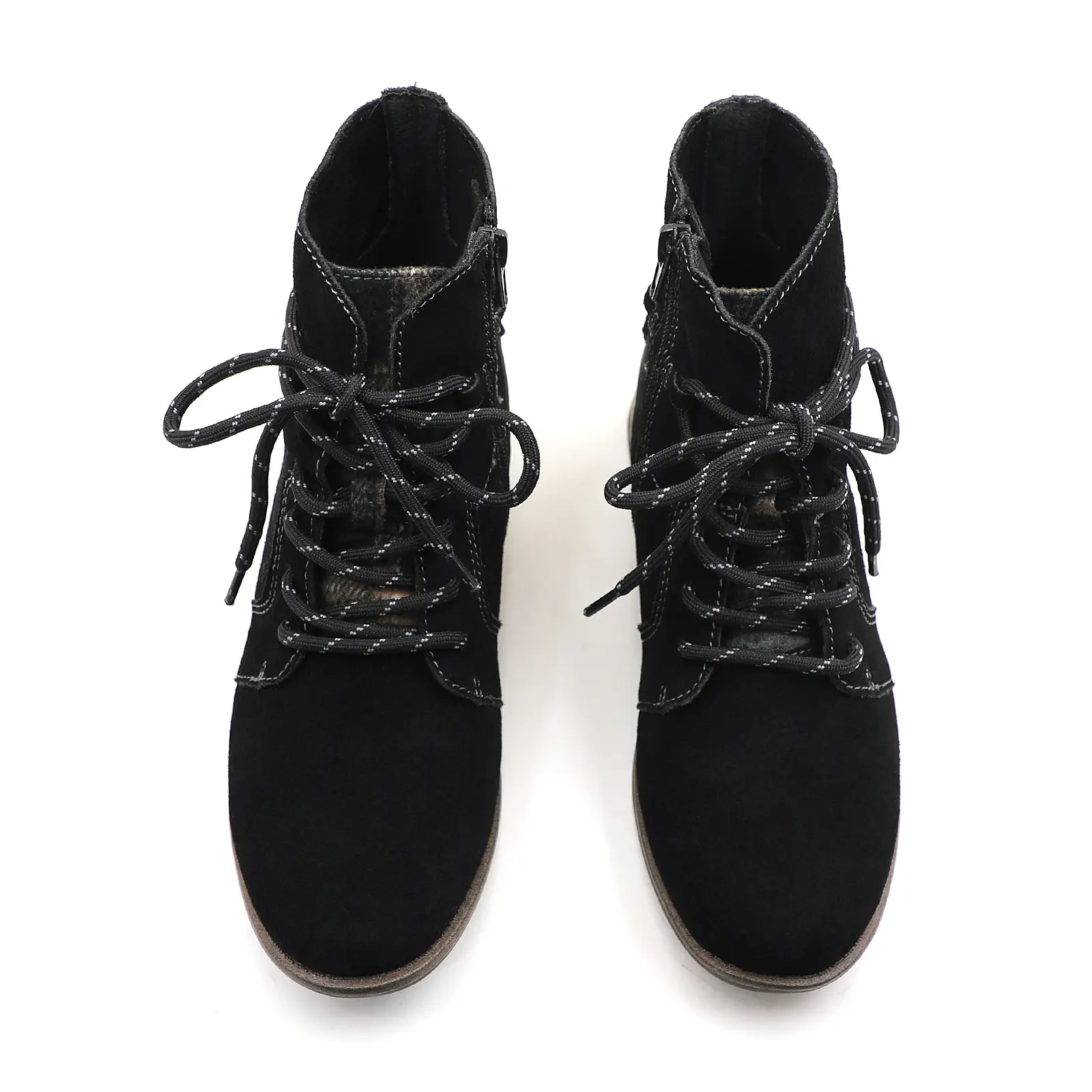 Women's Synthetic Lace-Up Combat Ankle Booties - Suede, Side Zipper, Casual Block Heel Walking Footwear for Fall Winter, Soft Sole, Anti-Slip, Breathable Open-Toe Grounding Shoe for Casual Wear, Walking Shoes platform sandal lifestyle thick-sole eva