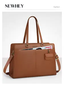 Laptop Bag for Women 15.6 Inch, Waterproof PU Leather Tote Bag, Handbag Shoulder Bag, Business Office School Briefcase, Vintage Style