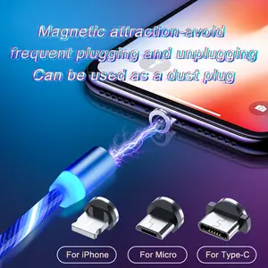 Magnetic Charger Cable Streamer Fast Charging Cable Lighting Micro USB Cable LED Magnet Charger Type-C Cable