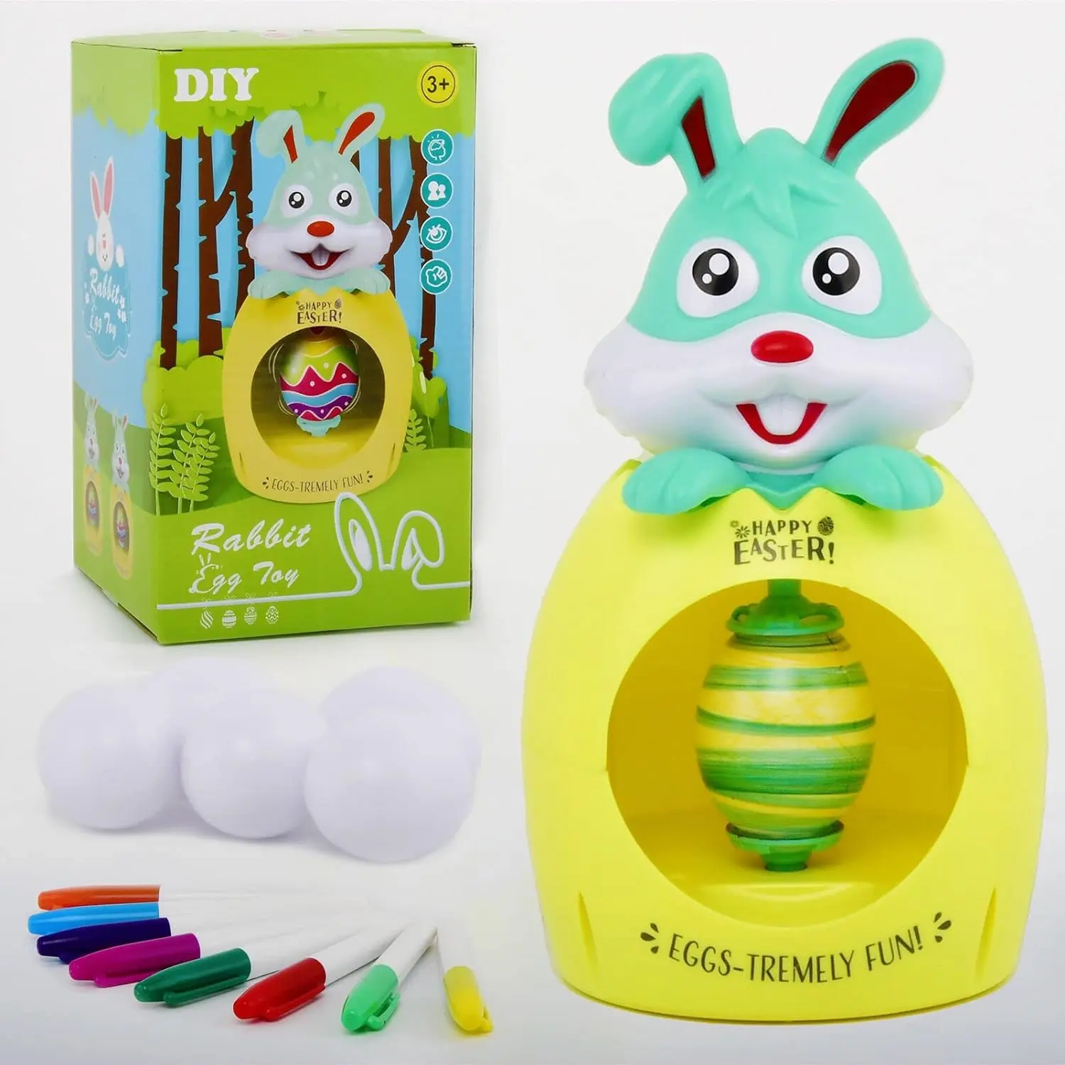 Easter Egg Decorating Spinner Coloring Kit, Easter Basket Stuffers for Kids Party Favors, Art and Craft Bunny Decorator Kit with 8 PCS Quick Drying Markers & 6 PCS Plastic Eggs