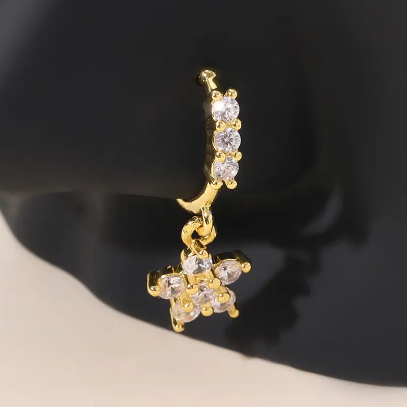 Piercing-Free Fake Piercing Star Pendant Nose Ring, Unisex Daily Wear Jewelry, Zircon Plated Metal Coating, Perfect for Wedding & Special Occasions