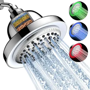 Shower Head with 3 Color LED, 7 Modes High Pressure Rain Shower Head with Filters, Temperature Control, No Battery, Water Saving, Easy Installation, Safe for Family