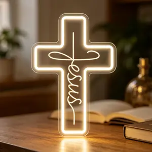 Carved Jesus Neon Light, Indoor Prayer Home Decor Lamp, USB Powered with Line Switch, Size 12.9x9.1 Inch, Perfect for Ambiance