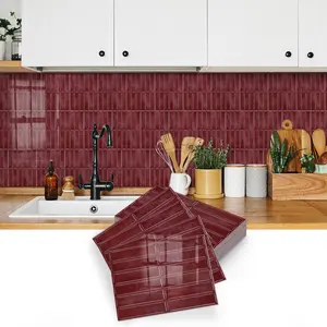 10/20pcs Reddish Brown Stick Decals - Self-Adhesive Waterproof Wall Stickers DIY Wall Stickers,For Kitchen Backsplash,Home Decoration,Stain-Resistant & Easy Clean