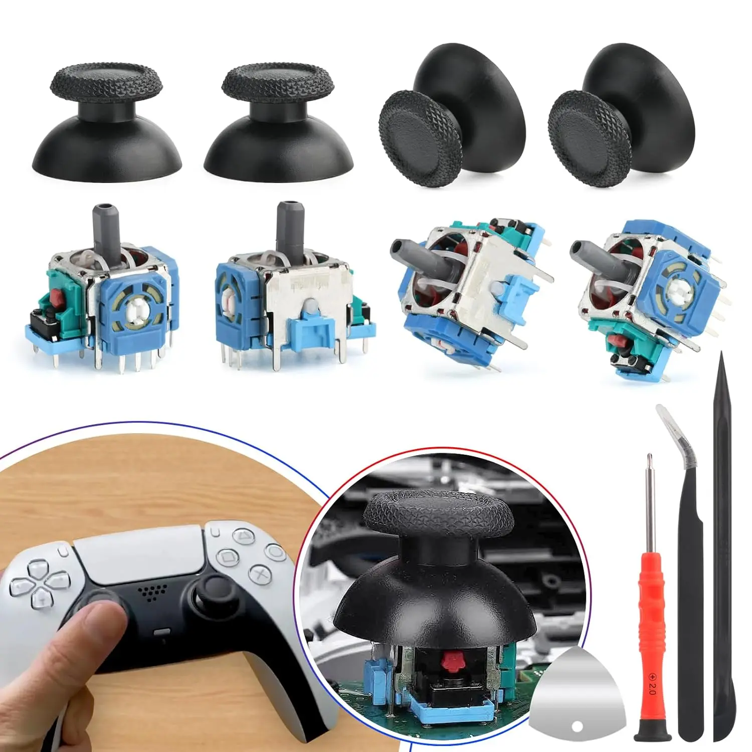 for PS5 Analog Stick Replacement for   5 PS5 Joysticks Replacement for PS5 Controller 3D Joystick Sensor Module for PS5 Joystick Thumbstick Controller Accessory Part with Kit(4Pack)
