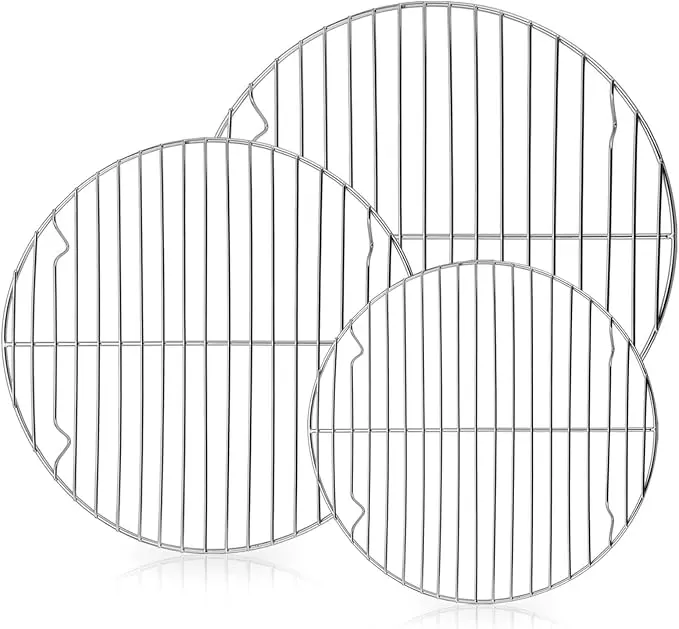 3-Piece Round Stainless Steel Cooking Rack Set – 7½, 9 & 10½ Inch Cooling Baking Steaming Racks for Air Fryer, Pressure Cooker & Canning – Heavy-Duty Rustproof Wire Racks, Dishwasher Safe