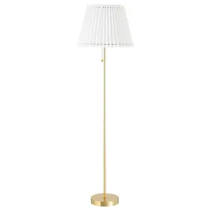 Demi Floor Lamp - Tall Modern Design with Pleated White Shade in Aged Brass or Soft Black Finish