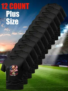 Men's Plus Size T-Shirt, Usa Canada Mexico World Cup Print, Loose-Fit Knitted Short Sleeve, Casual Sports Top, All Seasons
