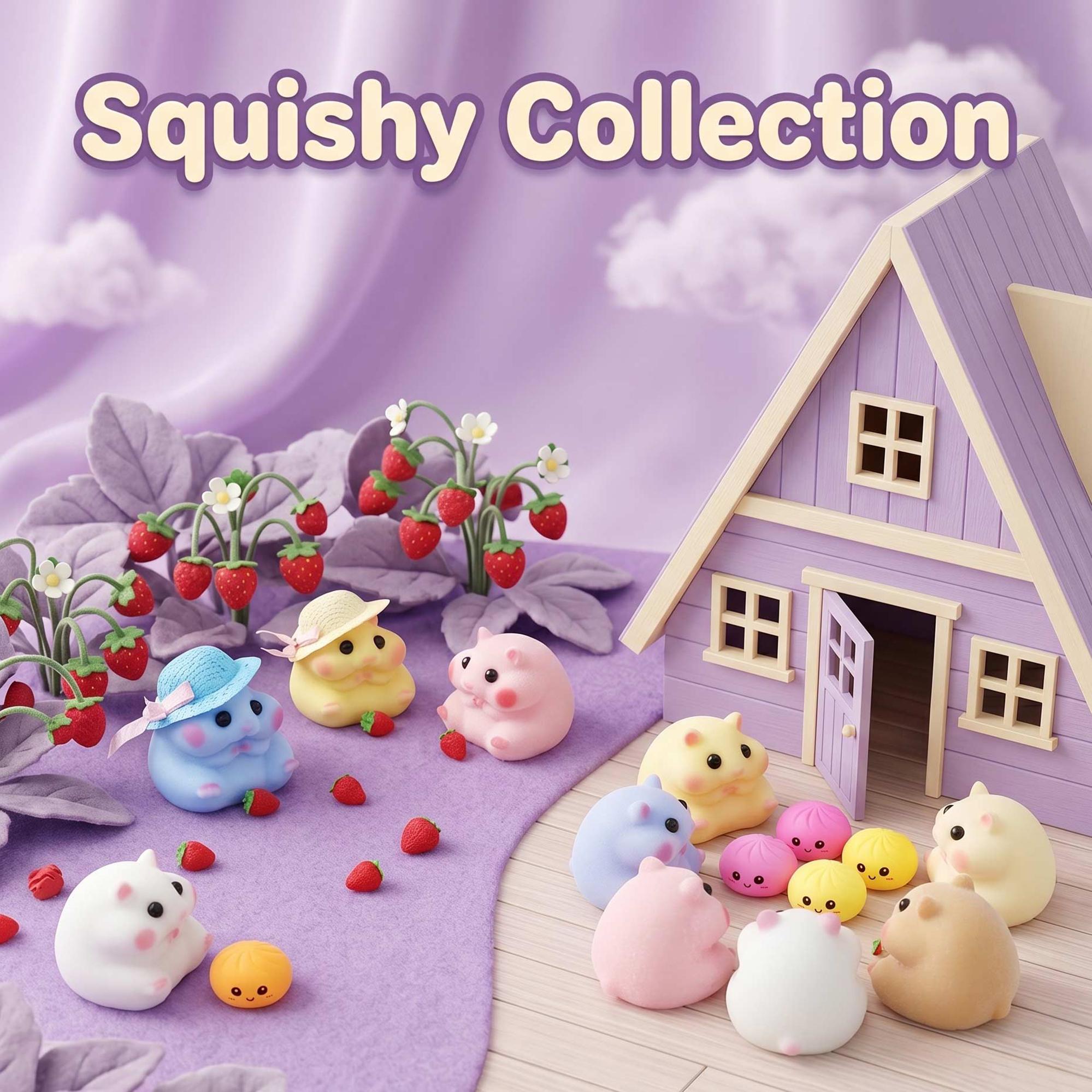Letsssquishy Handmade Taba Hamster Squishy Toy, Ultra-Soft Silicone Squeeze Sensory Fidget Toys, Cute Mochi Desk Decor for Stress Relief, Great Gift with Mini Strawberry, Dumpling & Hat Accessories