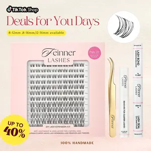 feinner DIY Lash Cluster Kit Invisible Soft Band Long Lasting Waterproof Bond Seal Remover Natural Eyelashes for Salon Quality at Home Must-Have Cluster Pure Clean Look｜Multiple options available