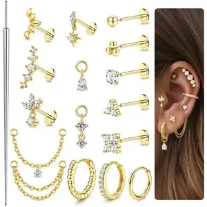 16G/18G/20G Threadless Flat Back Earrings 316L Surgical Steel Cartilage Earring Stacks Flatback Push in Nose Rings Studs Hypoallergenic Tragus Helix Conch Labret Medusa Piercing Jewelry