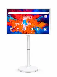 27 Inch Portable Smart TV, Battery Powered Rolling TV Stand, No Outlet Needed Cordless Android Touchscreen Display, Smart Home Gadget for Bedroom Kitchen Patio Office RV Camping, Great for Elderly & Seniors, Rechargeable Wireless Roll-Around TV on wheels