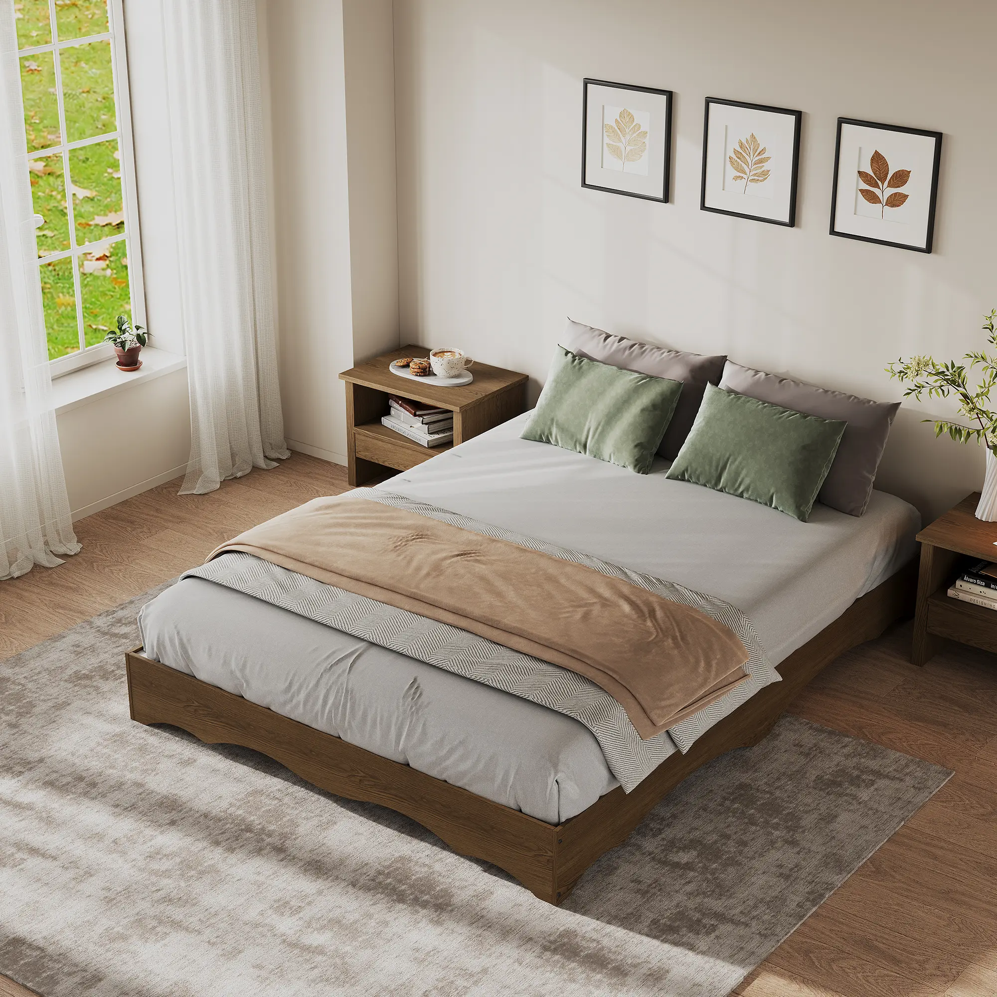 Minimalist Wave Edge Wood Platform Bed Frame – Sturdy and Noise-Free, Easy Assembly, No Box Spring, Low Profile, Bedroom,dorm essentials,home decor