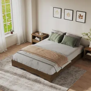Minimalist Wave Edge Wood Platform Bed Frame – Sturdy and Noise-Free, Easy Assembly, No Box Spring, Low Profile, Bedroom