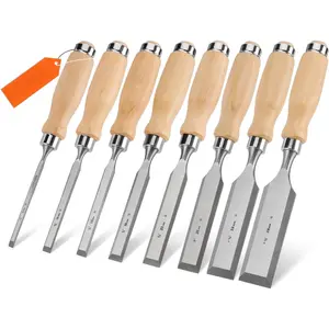 8-  Chisel Set, Chromium Alloy Steel Beveled Edge  Chisels,  Chisels for Woodworking,  Hardwood Handle with Metal Ferrule, 1/4" to 1-1/2"