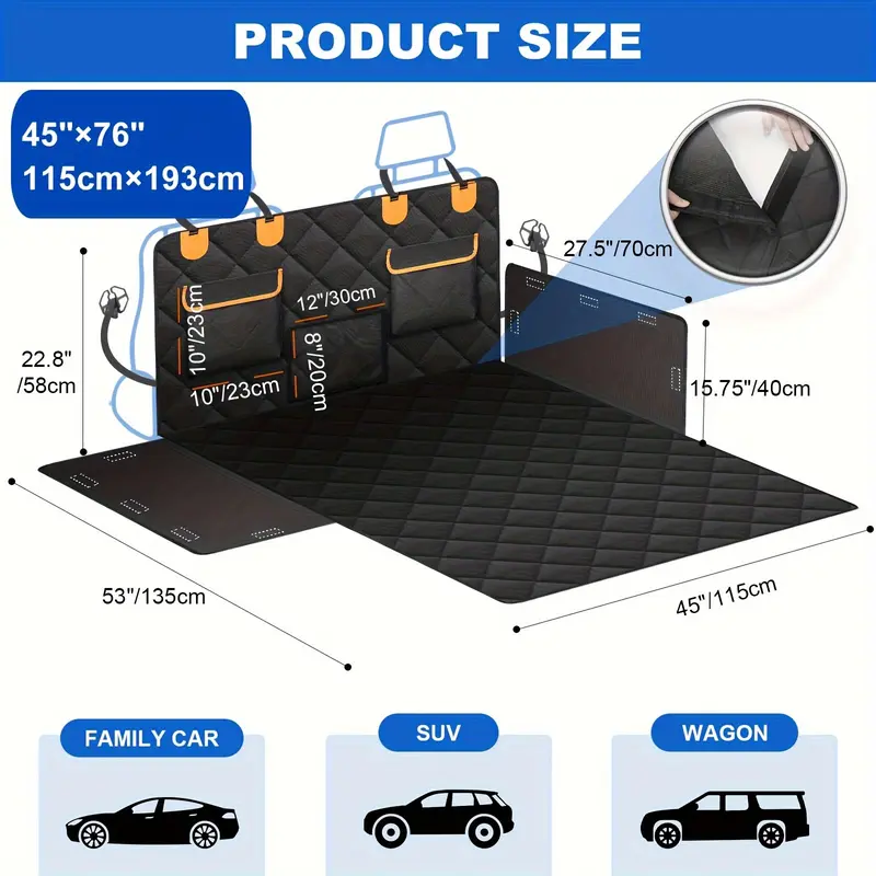 4-in-1 SUV Cargo Liner for Dogs, Pet Trunk Mat with Side Flaps Protector & Back Seat Organizer, Non-Slip Water Resistant Dog Backseat Cover for SUVs Vans