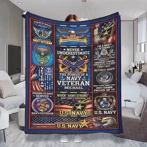 Naval Veteran Theme Printed Flannel Blanket, Soft Gift Item, 180cm X 220cm Large Size, Lightweight Comfortable Plush Throw for Bed Sofa Office Car Camping Travel