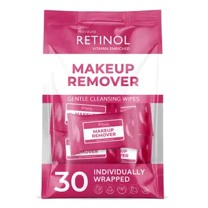 LIVAURA Retinol Individually Wrapped Makeup Remover Wipes, travel essentials for Travel & On the Go, women facial cleansing wipes, remove makeup mascara & sunscreen, with micellar water, 30 single face wipes Cosmetic