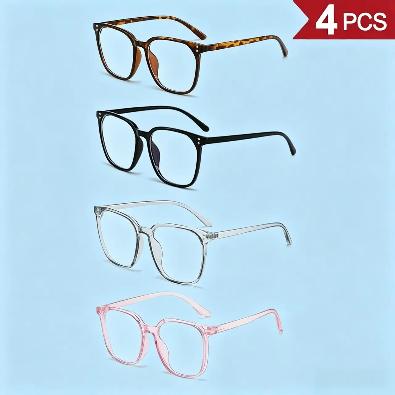 Women's 4-Pack Blue Light Blocking Glasses - Stylish Protective, Casual Stylish Eyewear with Trendy Tortoiseshell Leopard Frames, Lightweight Plastic Anti-Eye Strain for Studying, Work Daily Wear No Makeup Look
