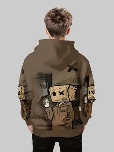 Boys' Fashion 3D Print Hoodie Sweatshirt, Casual Long Sleeve Pullover with Pockets, Stretch Polyester Blend, Ideal for Daily & Outdoor Wear