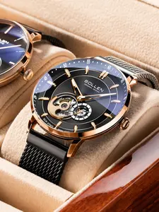 Men's Business Fashion Mechanical Watch, Business Automatic Wristwatch, Fashion Waterproof Watch for Party, Daily Clothing Decor, Trendy All-match & Exquisite Watch for Birthday Gift with Box, Mechanical Style Watches
