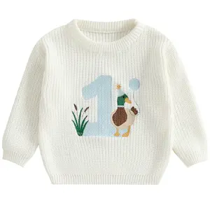 Toddler Baby Boy First Birthday Outfit Sweater Knitwear Mallard Duck Knitted One Year Old Clothes Fall Winter Pullover Top