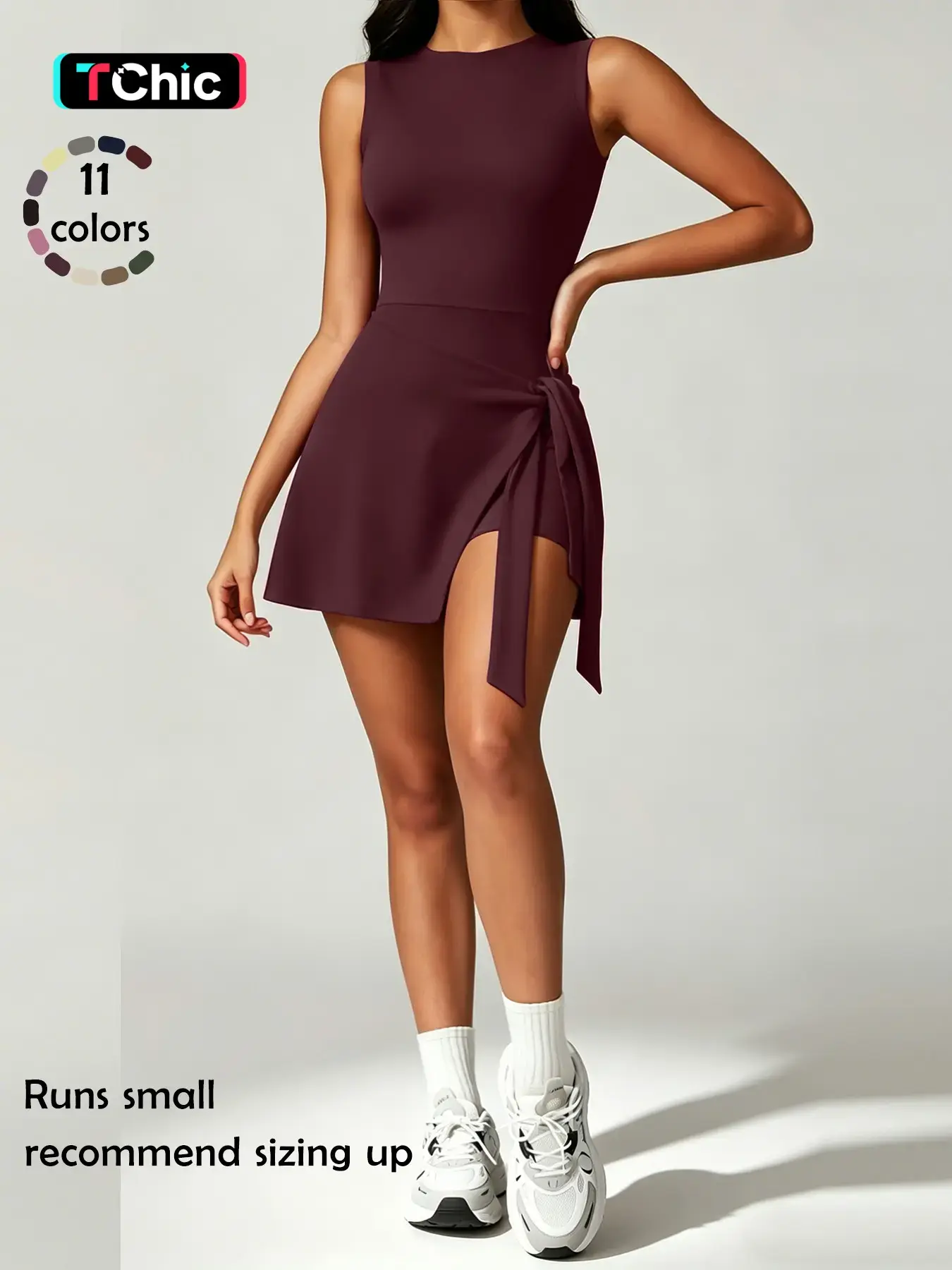 Women's Sporty Wrap Golf Dress, Sleeveless Slim-Fit Above-The-Knee Gym Wear, Quick-Dry High-Elastic Workout Tennis Dress for Summer