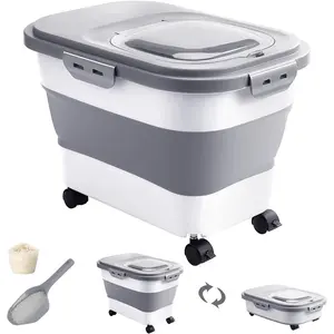 20-30 Lbs Rice Storage Container,Collapsible  Storage Containers with Rolling Wheel Airtight Locking Lid,Flour Storage Container with Cup and Scoop,Suitable for ,Rice,,Flour