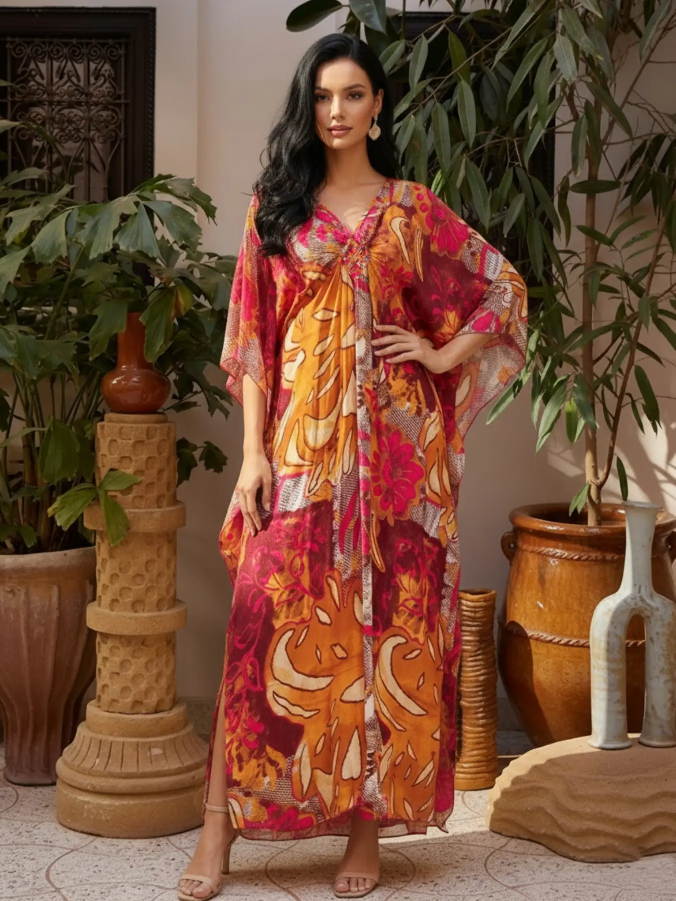 Women's Kaftan Dress, Casual Bohemian Style Long Sleeve Dress for Summer  Beach Vacation Holiday, Boho Kaftan Ladies Clothes for All Seasons - TikTok  Shop