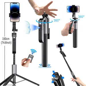 2026 New 360 Rotatable Selfie Stick Tripod, Rechargeable Smart Face Tracking Tripod, Auto Face Tracking PhoneHolder for Vlog, Live Streaming, 74.8inch Smartphone Camera Accessoriesfor iPhone17/16/15/14/13/Android/Camera/GoPro