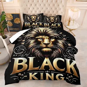 Dark Night Gold Lion King, Hardcore Power Style Print Comfort Set, Wild Pattern, Includes 1 or 2 Pillowcases, Soft and Comfortable, Suitable for All Seasons, Men's Bedroom Decor
