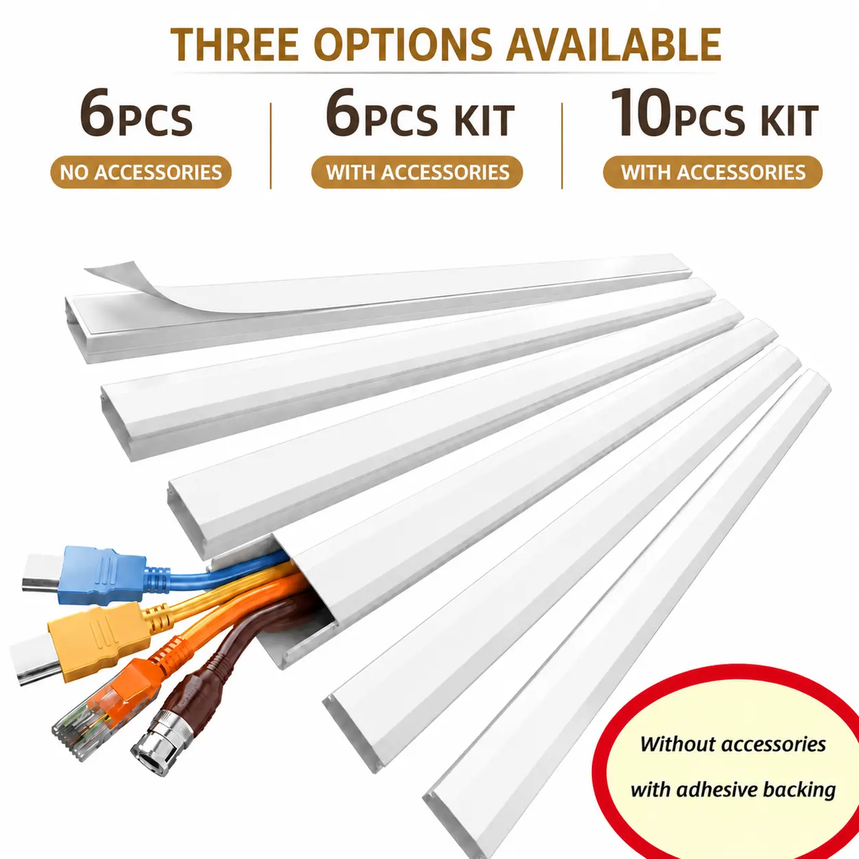 Cable Raceway Cord Hider Kit, 94in/157in Wire Cover for Wall Cable Management, Adhesive Cord Concealer Organizer for Garage, Car Charger Cable & Workspace, 6PCS/6PCS Kit/10PCS Options