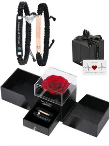 Matching Couple Bracelets for Him and Her, Forever & Always Promise Bracelet Set, Romantic Anniversary Gift with Rose Gift Box, Jewelry Gifts