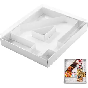 12" Number Shaped Charcuterie Fillable Paper Mache Serving Trays with Clear Lid Candy Sweets Cupcake Box for 2026 Graduation Party Celebration(White, Number 4)
