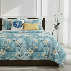AQUA & YELLOW FLORAL COMFORTER SET