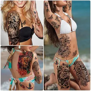 49 sheets Large Flowers Skull Waterproof Temporary Tattoos for Women and Girls, Realistic Tiger Wolf Bird Temporary Fake Tattoo for Kids or Adults