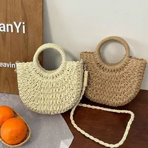 Half-Moon Out Handbag,Simple Style Ins, Half-Circle Straw Bag, Beach Hand-Woven Bag,Fashionable Beach Vacation Straw Woven Bag,Holiday Women's Bag,Vacation Bag For Summer, Perfect For Beach Vacation, Travel, Shopping, And Vacation Essentials