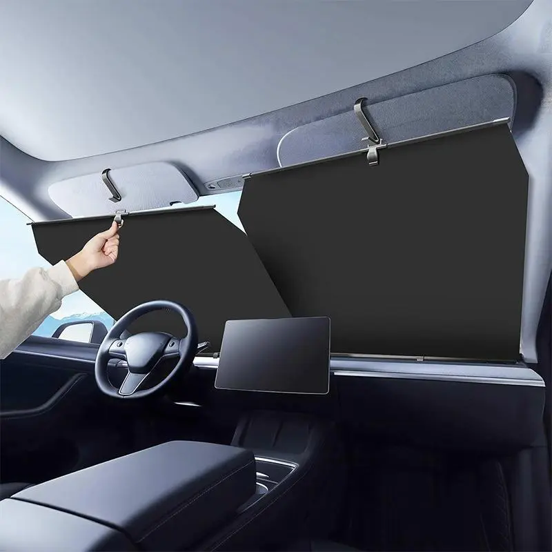 Retractable Car Sunshade - Automotive Windshield Sun Cover with UV-Blocking Bracket, Improved Heat Protection Vehicle Accessory (Home Supplies, Miscellaneous Home, Rain Cloths), Automotive Windshield Sunshades
