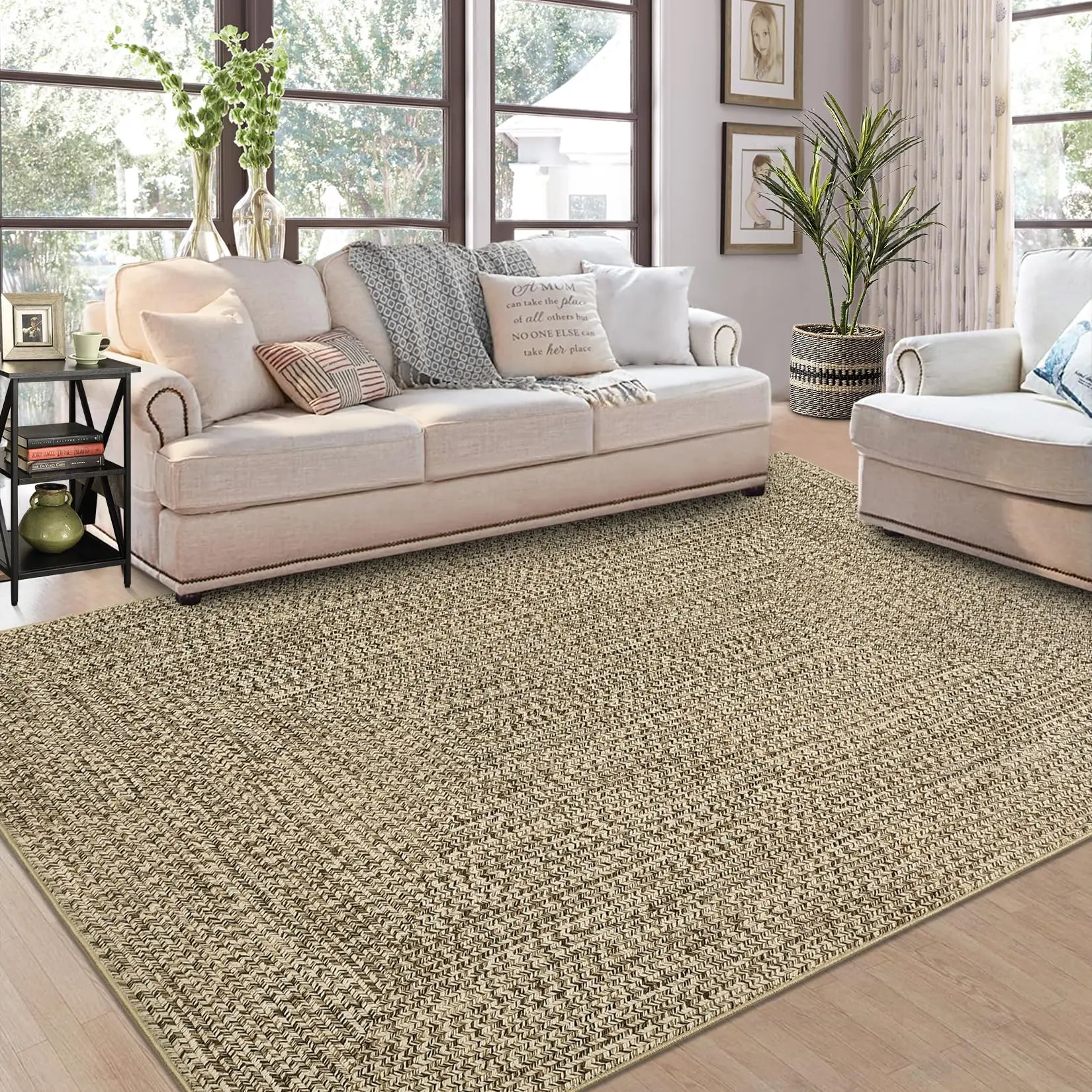 Garvee Modern Washable 4x6 Rug Solid Braided Printed Rugs for Living Room, Washable Area Rugs for Bedroom, Soft Non Slip Low Pile Non-Shedding Carpet for Bedroom Dinning Room Farmhouse,Natural