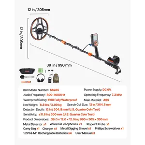 Summervibes VEVOR Waterproof Metal Detector, 12, Professional High Accuracy Gold Detector for Adults, with Display, Wireless Headphones, 7 Modes, Adjustable Length, for Detecting Gold Treasure Hunting, IP68