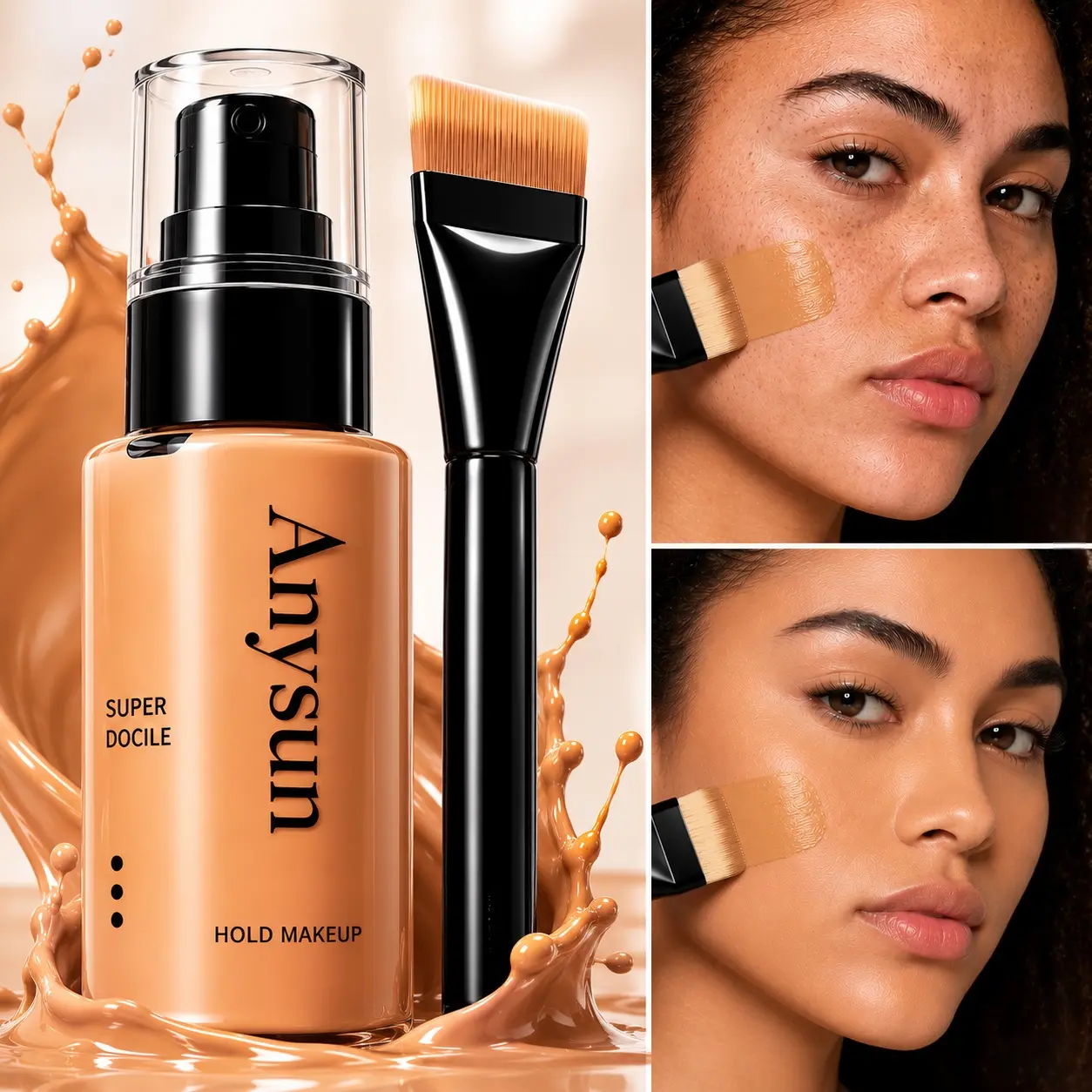 24h Long Wear Foundation With Brush Set Moisturizing Oil Controlling Blurring Face Base Makeup Natural Lightweight Skin tint Waterproof Buildable Cosmetic