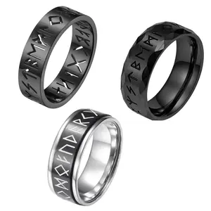 OIDEA 3PCS Men's Viking Spinner Ring Set - Stainless Steel, Black Norse Rune, Hollow Engraved, Anti-Rust Lightweight Kinetic Funk Punk Rings, Anxiety Fidget Bands, Biker Statement Gift, Men's Accessories
