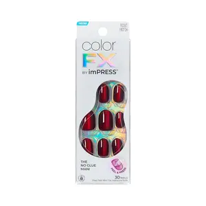 KISS imPRESS No Glue Mani Press On Nails, ColorFX, 'Hidden Gem', Red, Short Size, Oval Shape, Includes 30 Nails, Prep Pad, Instructions Sheet, 1 Manicure Stick, 1 Mini File