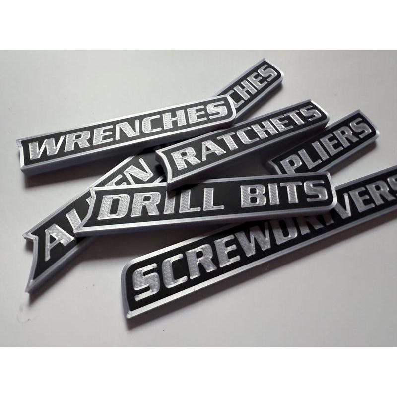 12-Pack Premium Magnetic Toolbox Labels for Tool Organization - 12 Pack of High Quality 3D Printed Personalized Magnets for Metal Cabinets, Drawers, Tool Chests, Decor Plastic Gift