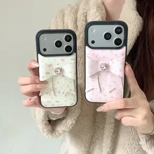 Girly Heart Rhinestone Flower Bow Smartphone Cover, Handheld Devices Protector with INS Trend Aesthetic Design, Protective Mobile Phone Accessory for iPhone 13-17 Pro Max
