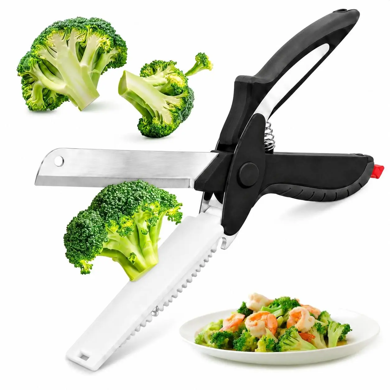 2-in-1 Kitchen Scissors with Cutting Board, Detachable Stainless Steel Blade, Safety Lock, Multi-Functional Food Cutter for Vegetables, Fruit, Meat & Cheese Handy,Handy