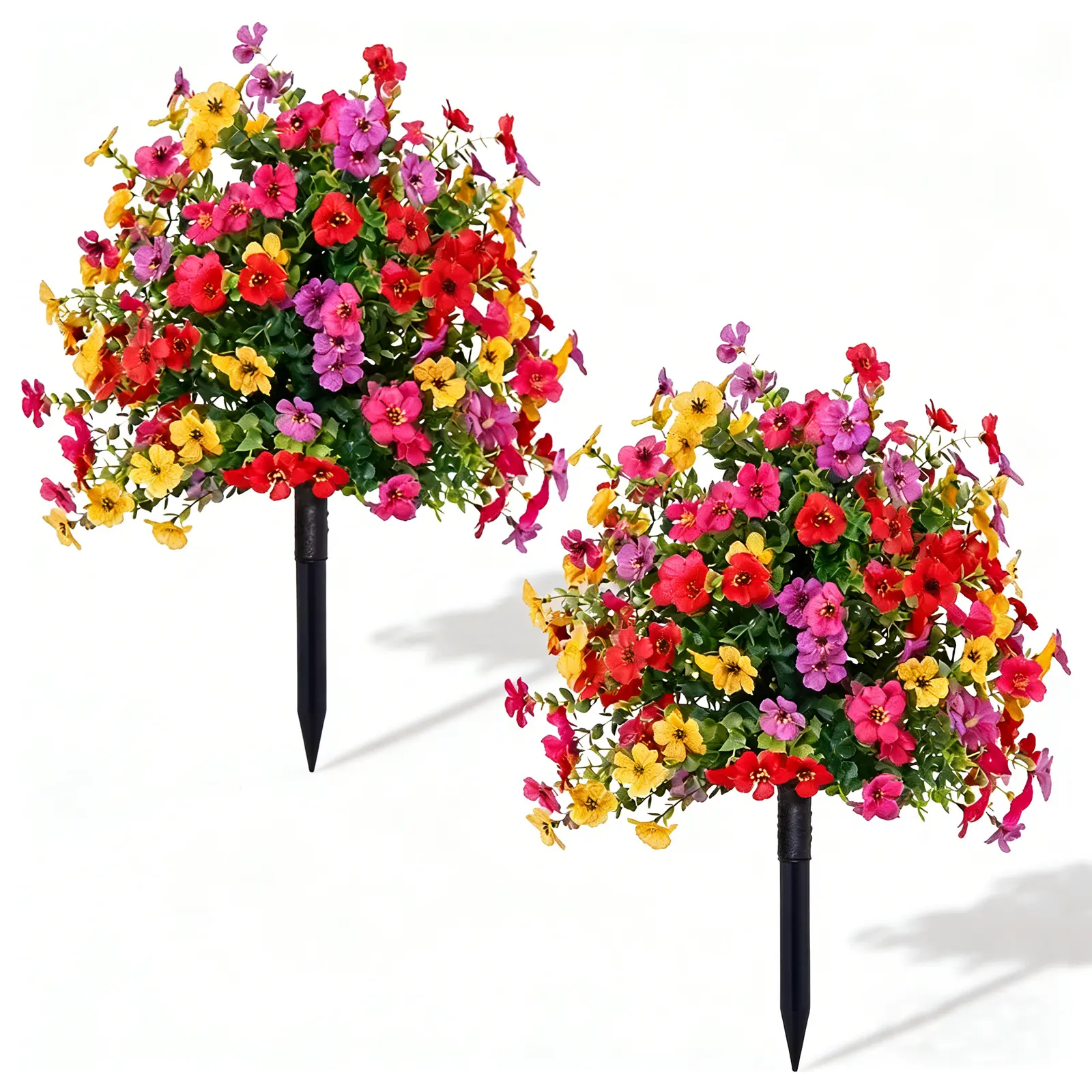 2-Pack Decorative Fake Plastic Artificial Silk Flower Topiary Balls with Ground Stakes - UV Resistant, Weatherproof Outdoor Ornaments for Garden, Porch Planters